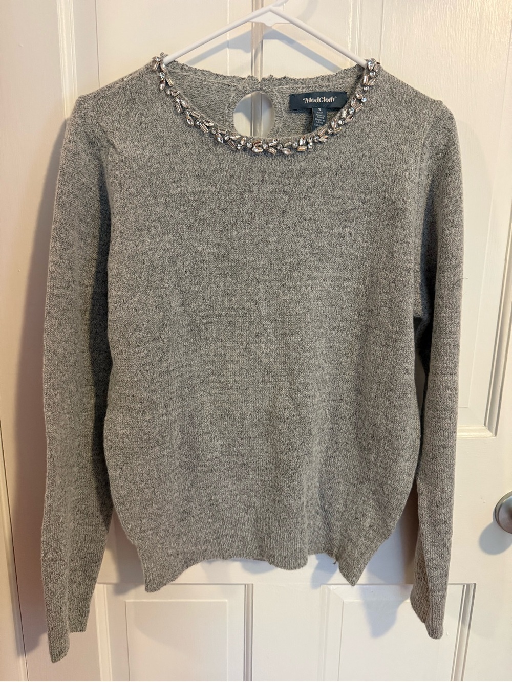 ModCloth Gray Jeweled Crewneck Sweater